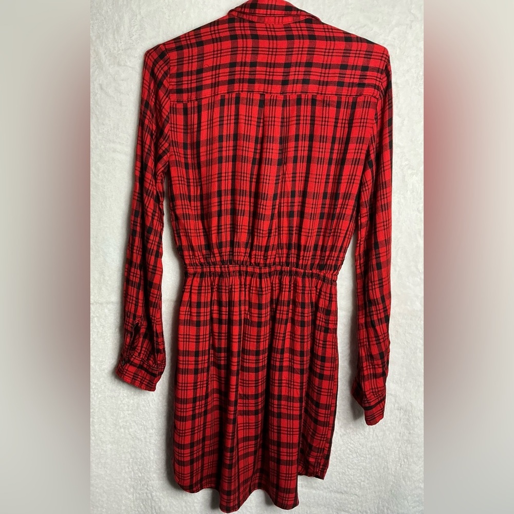 Express Red Checkered Long Sleeve Dress size S - Picture 7 of 12